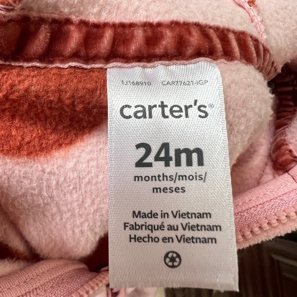 NWOT Carter’s 24M Pink and Maroon Polka Dot Fuzzy Girls Zip Up Jacket - Picture 4 of 4